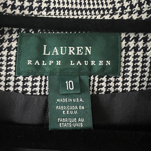 Lauren Ralph Lauren Sz 10 Houndstooth Blazer Womens Academia Black White Plaid - Picture 2 of 12